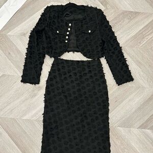 Unique Vintage Black Textured Skirt Set